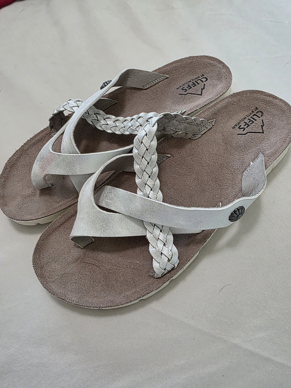 Cliffs by WHITE MOUNTAIN Women's Silver Braided Strap Sandal Flip Flops